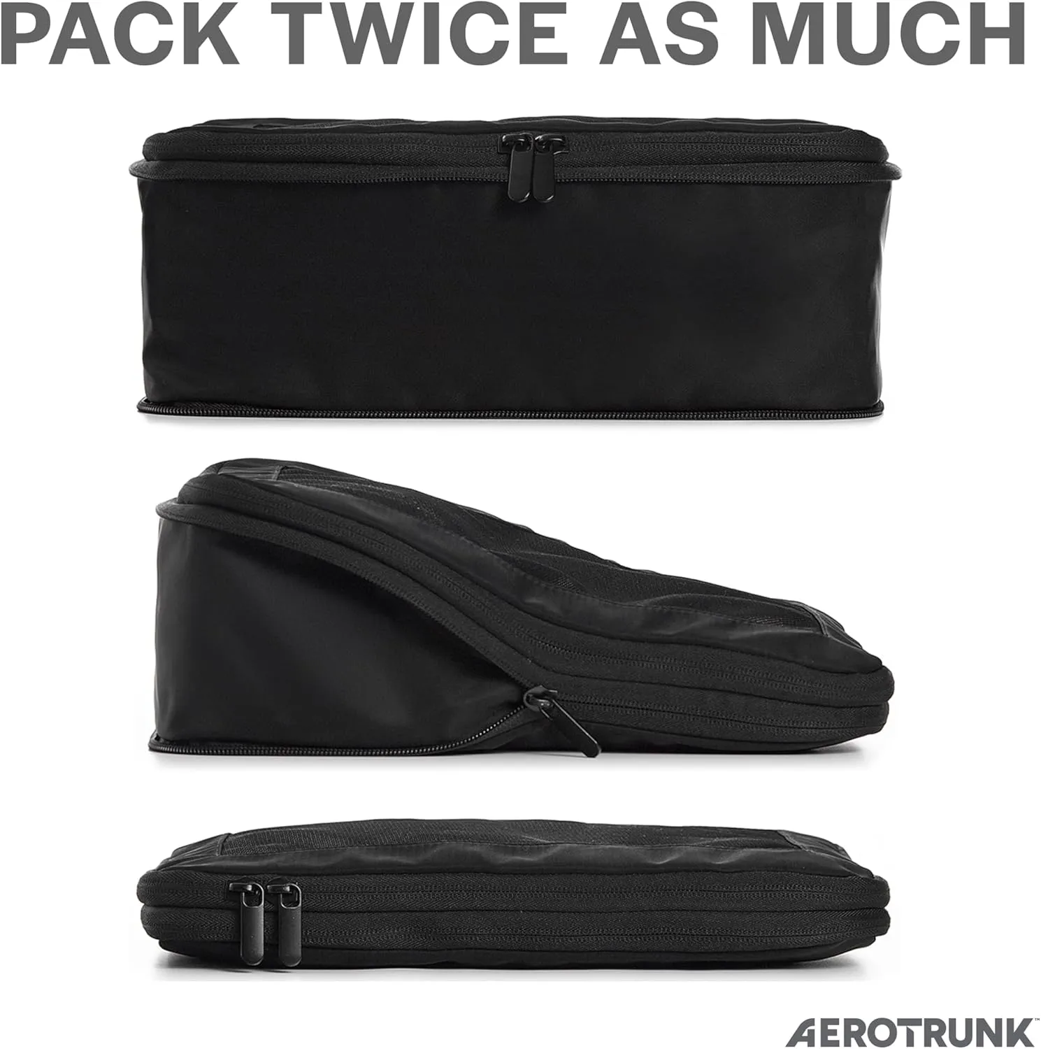 Compression Packing Cubes for Travel - Luggage Organizer Bags - Double Zipper Packing Cubes for Suitcases (4-Pack, Black)