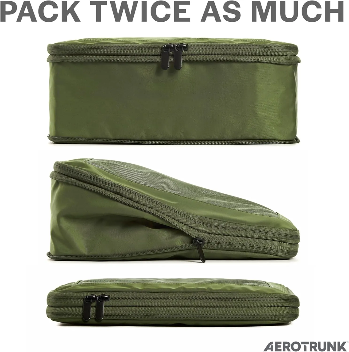 Compression Packing Cubes for Travel - Luggage Organizer Bags - Double Zipper Packing Cubes for Suitcases (4-Pack, Olive)