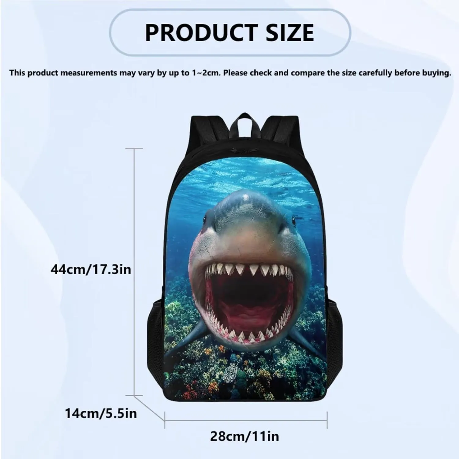 Cool Shark Backpack Set for Boys 8-12 with Insulated Lunch Box Pencil Case Personalized Kids Bookbags for Ages 9-12 Fits 2nd 3rd 4th 5th Grade Multipurpose 3 in 1 School Bag Set