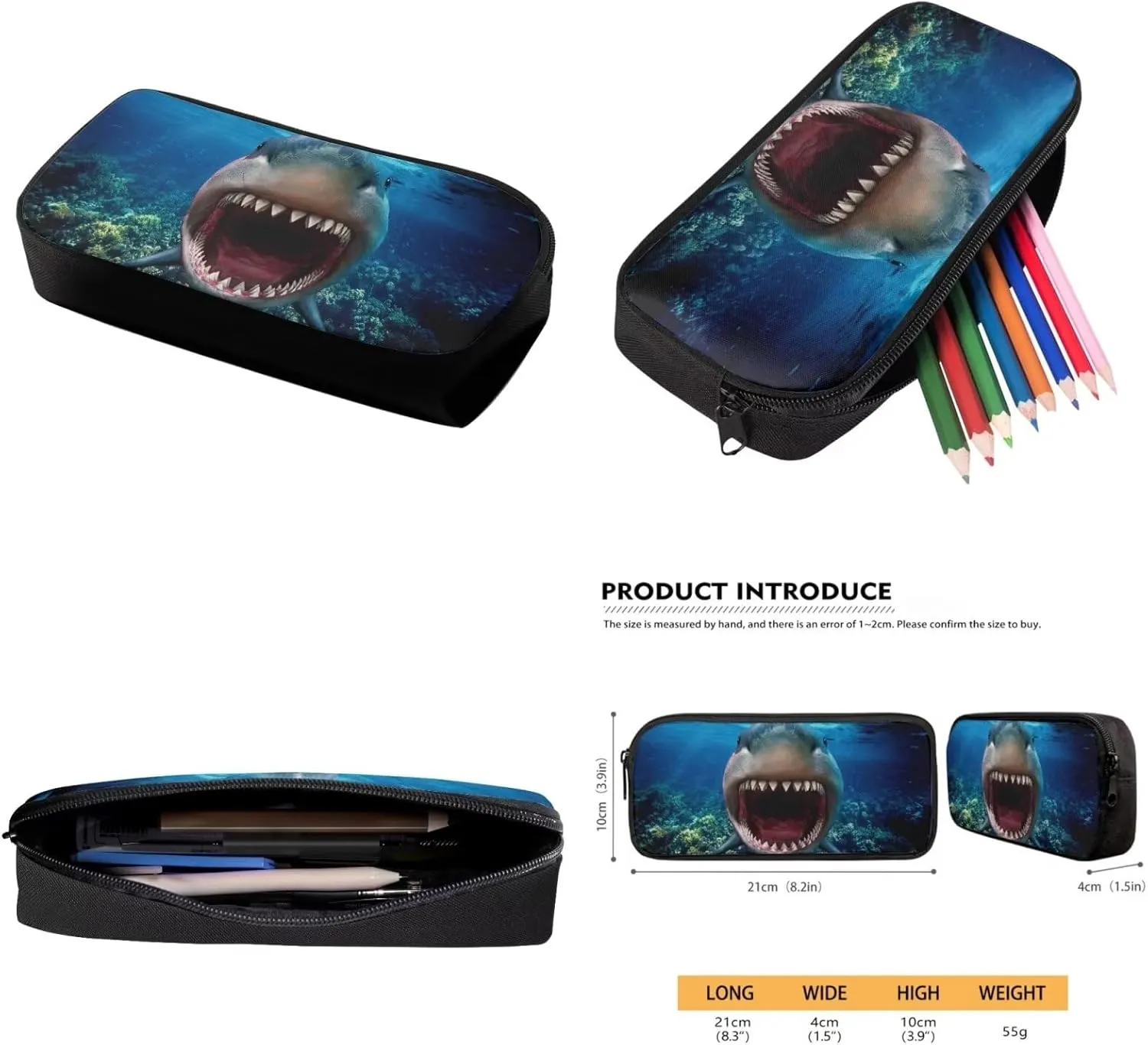 Cool Shark Backpack Set for Boys 8-12 with Insulated Lunch Box Pencil Case Personalized Kids Bookbags for Ages 9-12 Fits 2nd 3rd 4th 5th Grade Multipurpose 3 in 1 School Bag Set