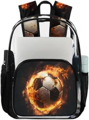 Cool Soccer Heavy Duty Clear Backpack Soccer Football Large See Through Backpacks PVC Transparent Backpack Clear Bag for Women Men Security Stadium Work Travel Events Concert