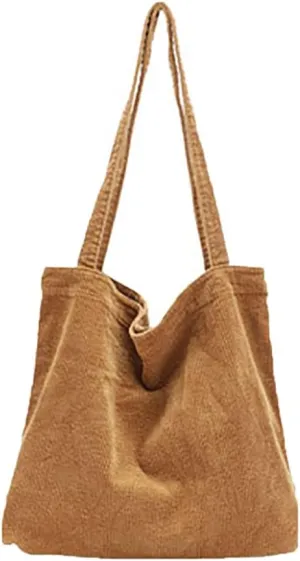 Corduroy Tote Bag Women's Canvas Shoulder Handbags Retro Large Casual Totes Shopping Bag for Travel Work