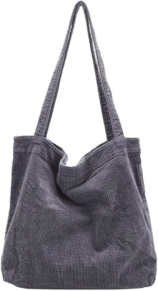 Corduroy Tote Bag Women's Canvas Shoulder Handbags Retro Large Casual Totes Shopping Bag for Travel Work