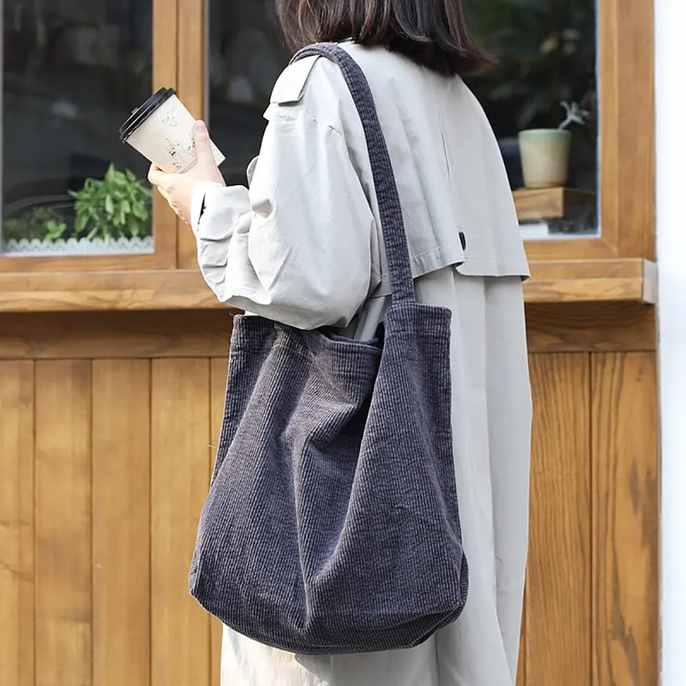 Corduroy Tote Bag Women's Canvas Shoulder Handbags Retro Large Casual Totes Shopping Bag for Travel Work