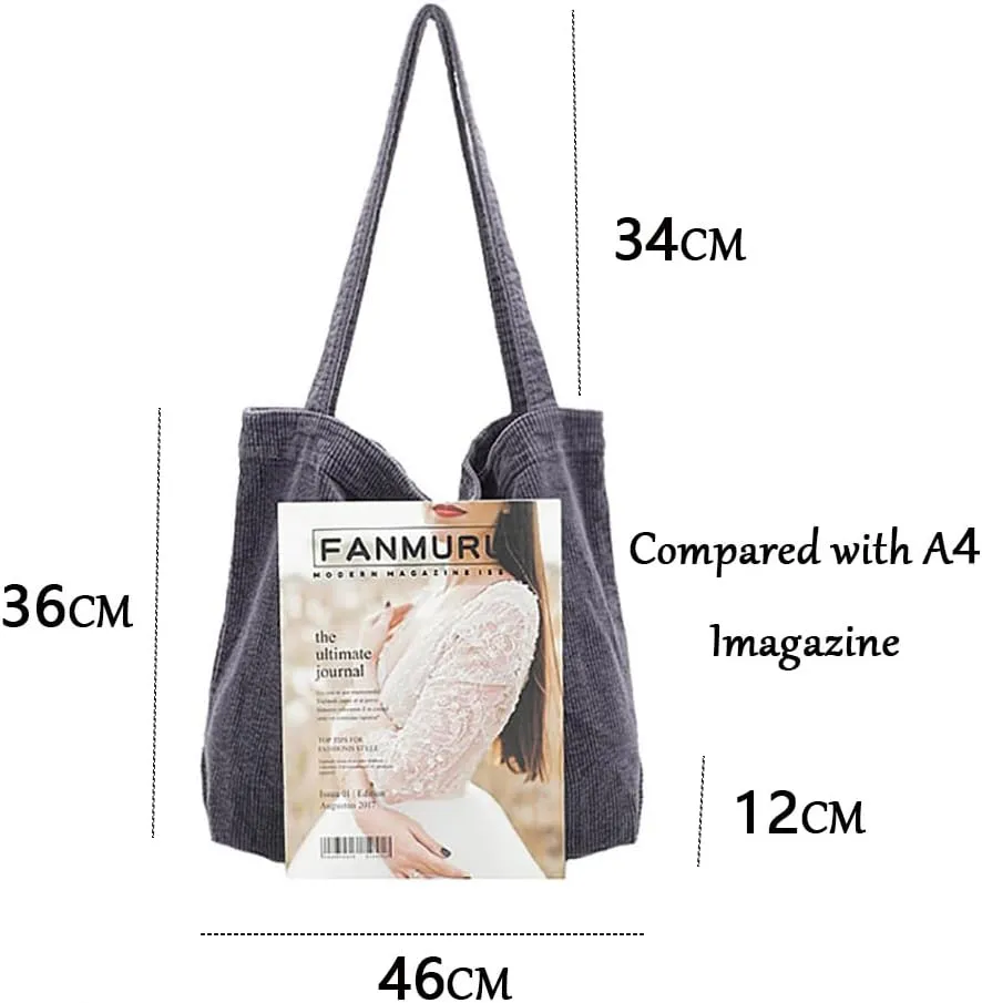 Corduroy Tote Bag Women's Canvas Shoulder Handbags Retro Large Casual Totes Shopping Bag for Travel Work