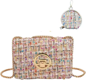 Crossbody Bags for Women Small Handbags Leather Shoulder Bag Tweed Purses Evening Bag Clutch Satchels with Chain Strap