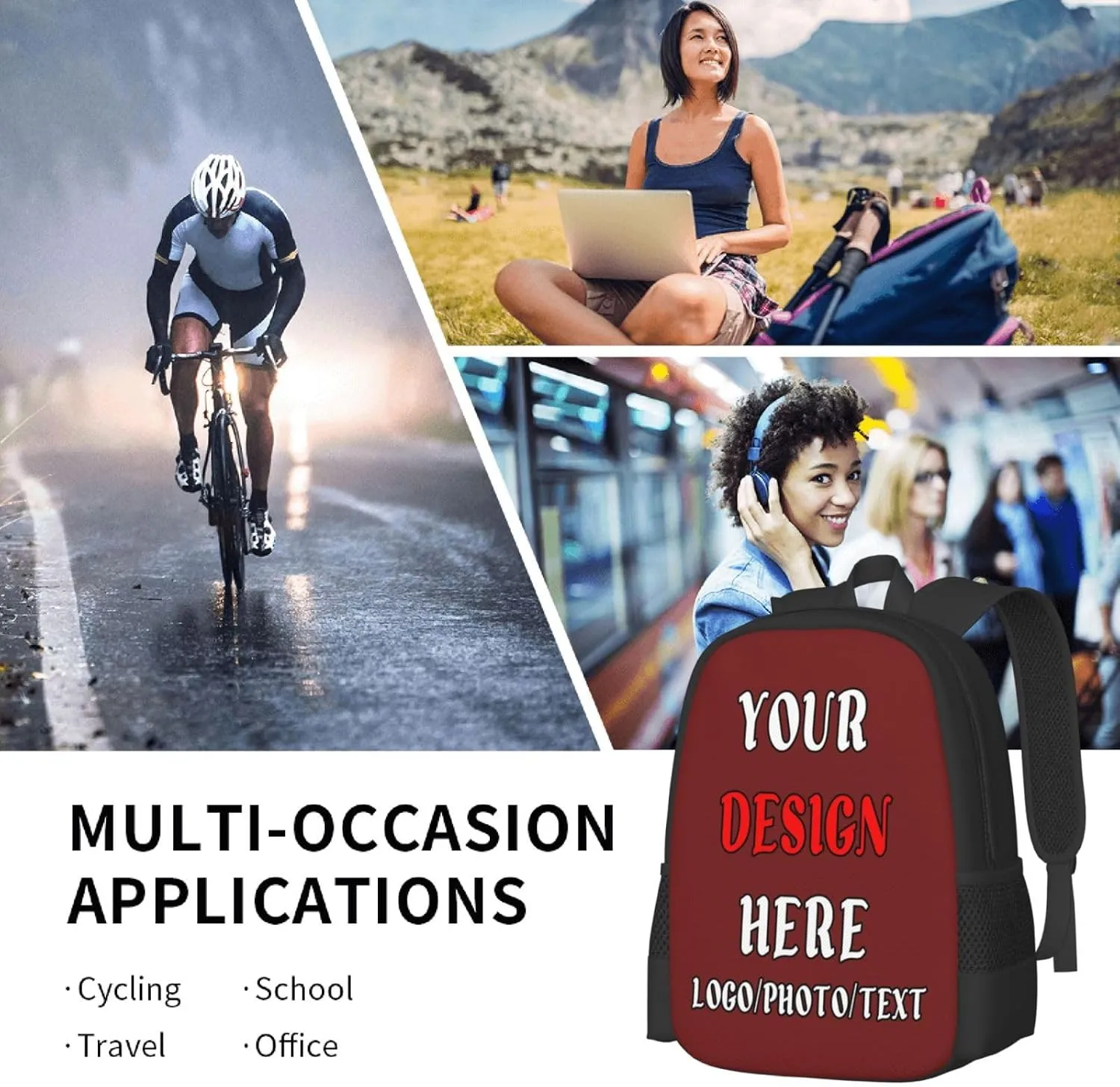 Customize Backpacks For Mens Womens,With Photo Text Customize Laptop Backpack Casual Travel Backpack
