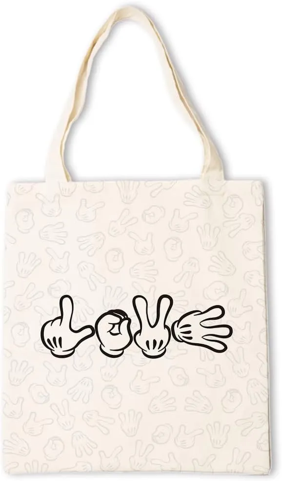 Cute Canvas Tote Bag For Women, Cartoon  LOVE ' Tote Bag, Reusable Shoulder Totes Bags For Women Lady Casual Vacation, Shopping, Work A4
