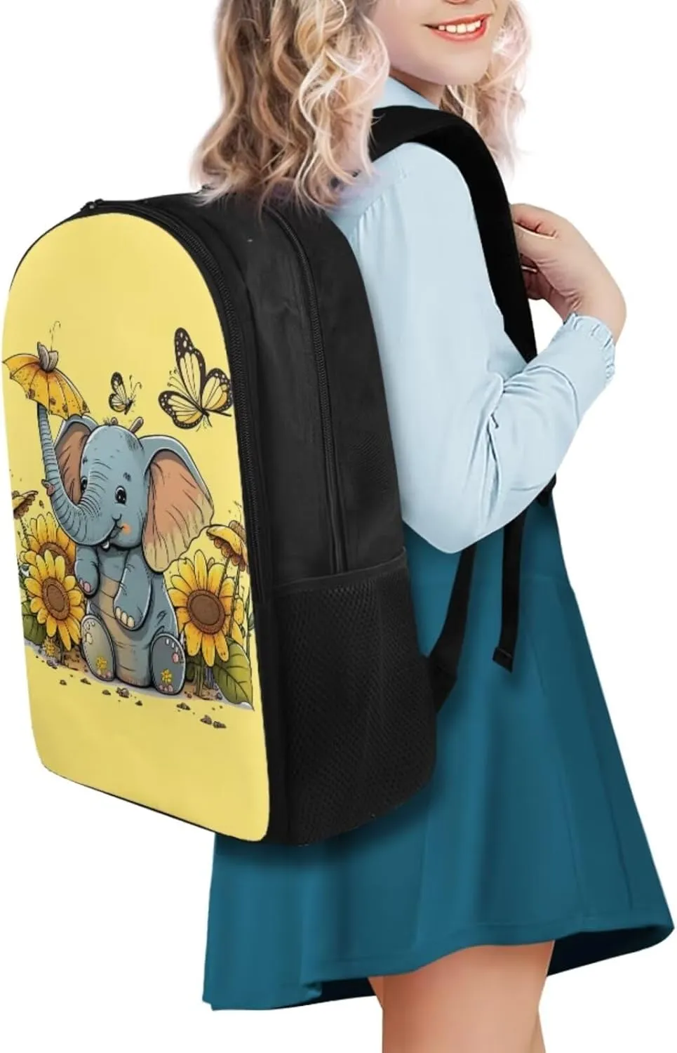 Cute Elephant School Bag for Girls Butterfly Kids Backpacks for Travel Sunflower Backpacks and Lunch Boxes for Girls Pencil Case Cute Sport Water Bottle Cover for Cycling Traveling