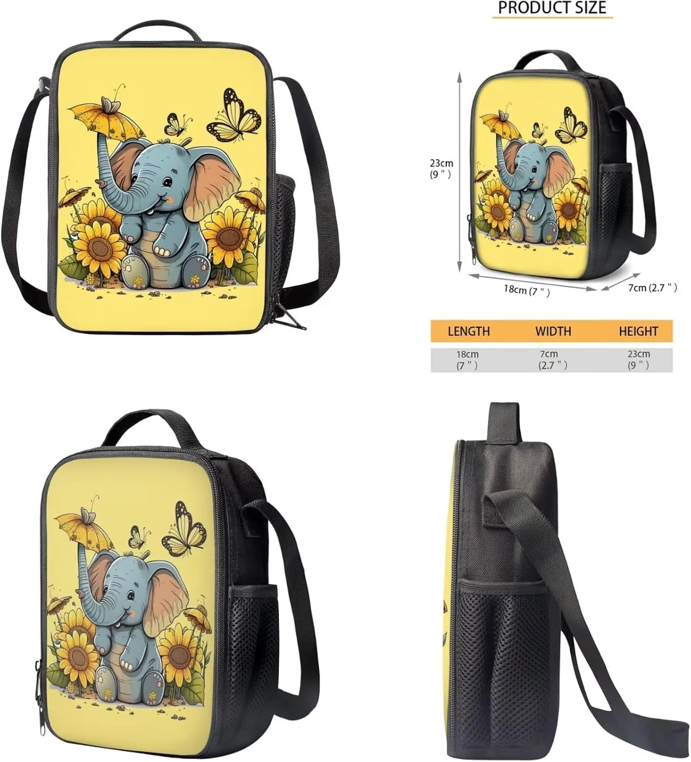 Cute Elephant School Bag for Girls Butterfly Kids Backpacks for Travel Sunflower Backpacks and Lunch Boxes for Girls Pencil Case Cute Sport Water Bottle Cover for Cycling Traveling