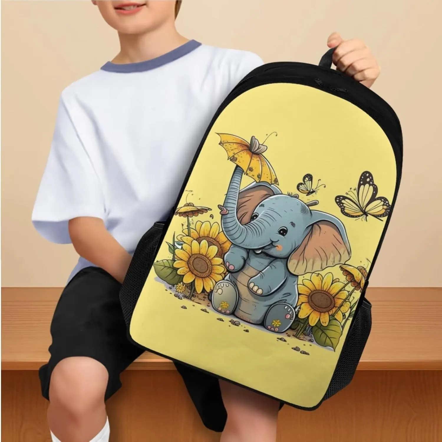 Cute Elephant School Bag for Girls Butterfly Kids Backpacks for Travel Sunflower Backpacks and Lunch Boxes for Girls Pencil Case Cute Sport Water Bottle Cover for Cycling Traveling