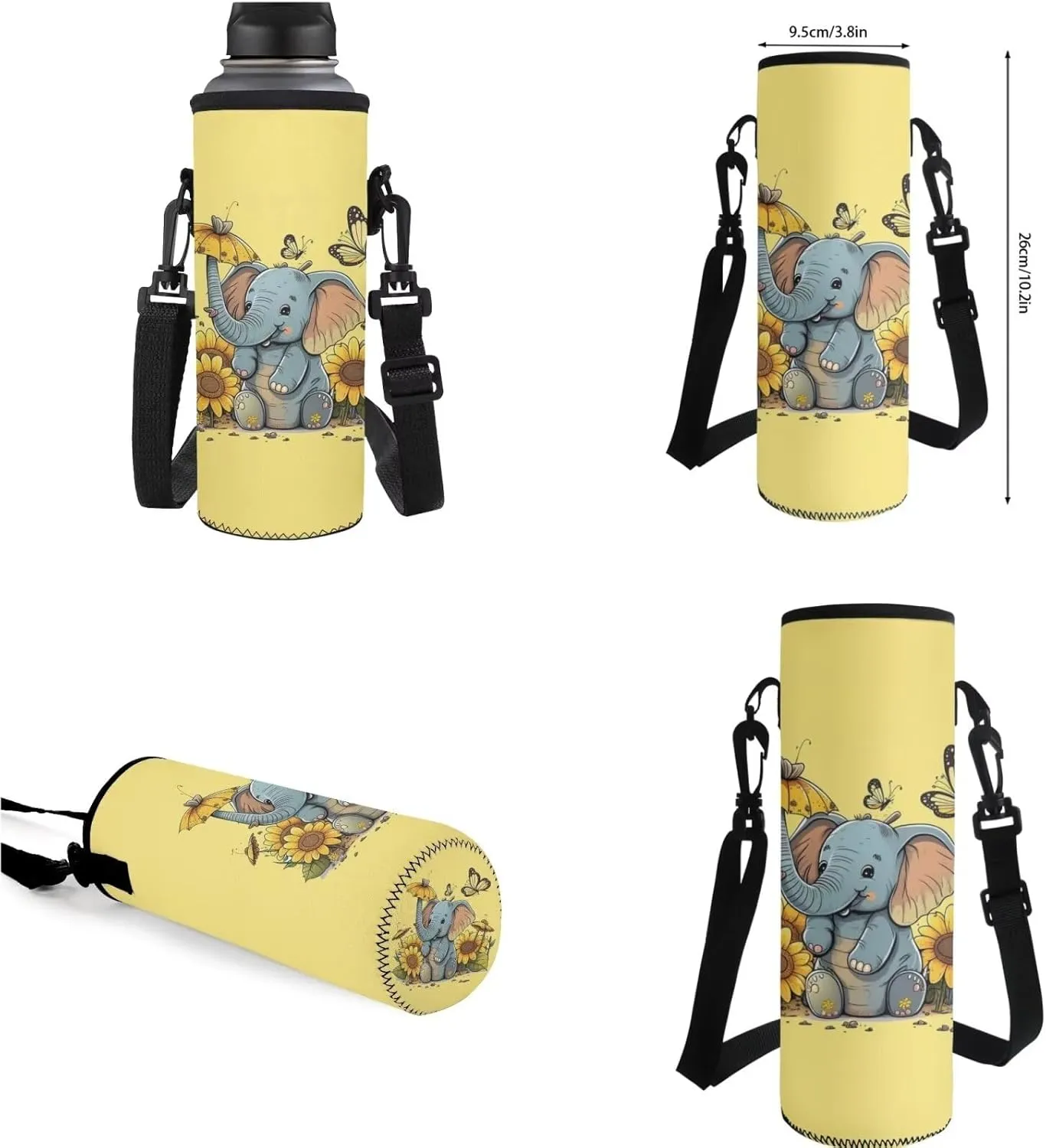Cute Elephant School Bag for Girls Butterfly Kids Backpacks for Travel Sunflower Backpacks and Lunch Boxes for Girls Pencil Case Cute Sport Water Bottle Cover for Cycling Traveling