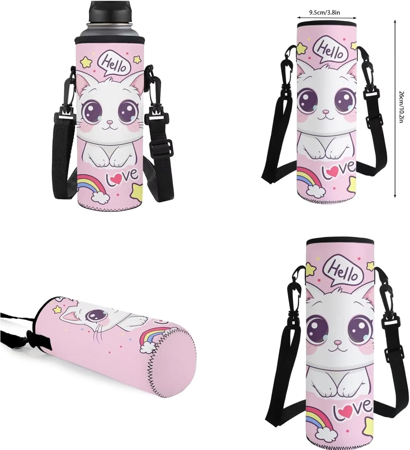 Cute Kitten Kids' Backpacks & Lunch Boxes Rainbow School Bag for Girls Kids Backpacks Boys School Bag for Teenage Girls Lunch Bags for School Insulated Pencil Box Bottle Cooler Bag