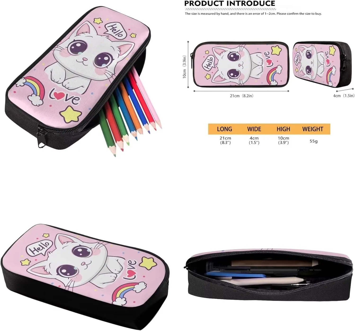 Cute Kitten Kids' Backpacks & Lunch Boxes Rainbow School Bag for Girls Kids Backpacks Boys School Bag for Teenage Girls Lunch Bags for School Insulated Pencil Box Bottle Cooler Bag