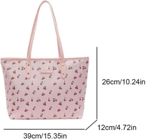 Cute Tote Bag for Women Cherry Print Purse Faux Leather Shoulder Bag Top Handle Bags Handbag Purse Satchels