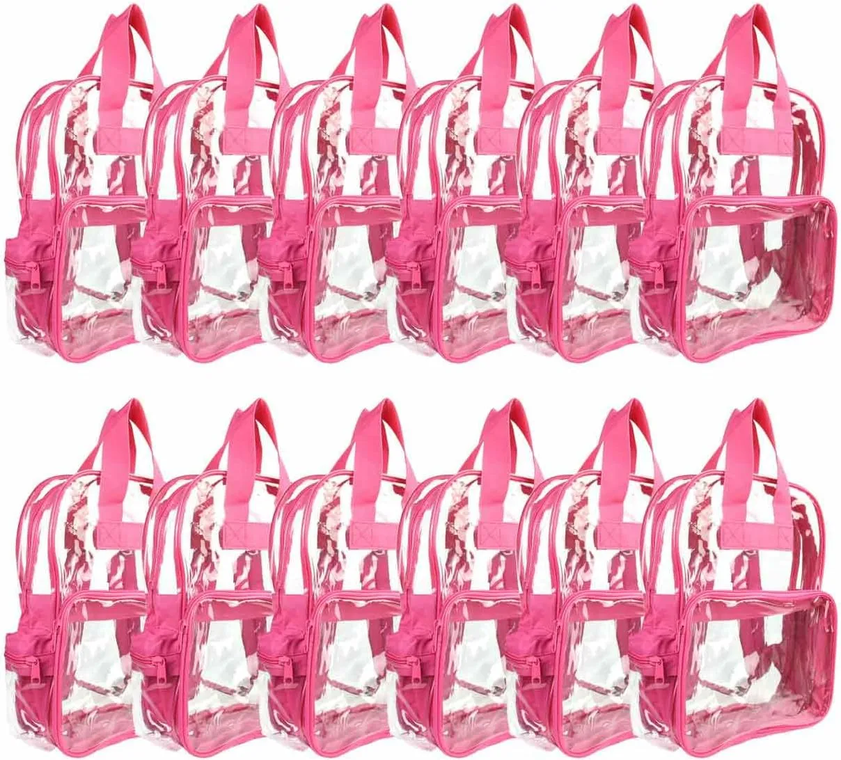 DALIX Clear Backpack for School Transparent Bags Girls Boys Hot Pink 12 Pack