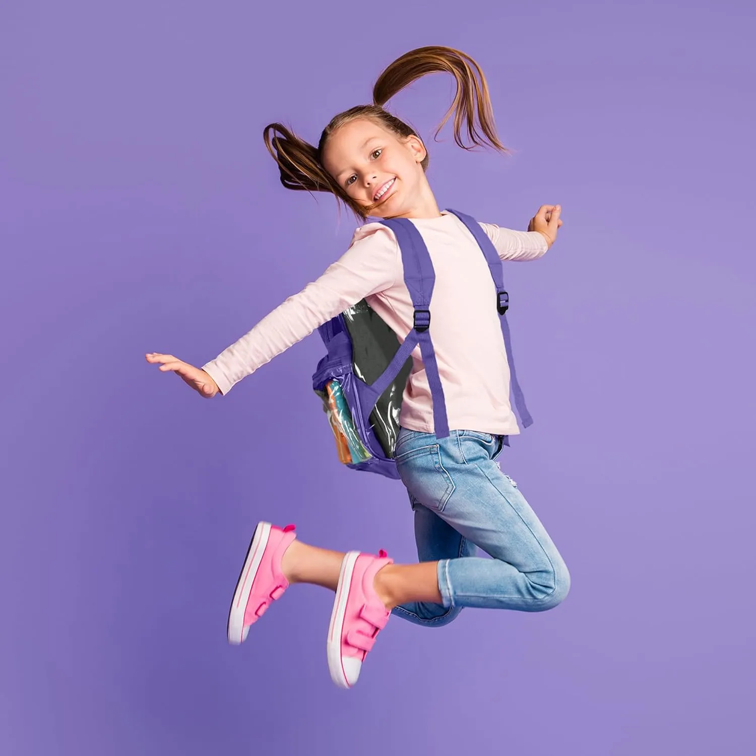 DALIX Clear Backpack for School Transparent Bags Girls Boys Purple 12 Pack