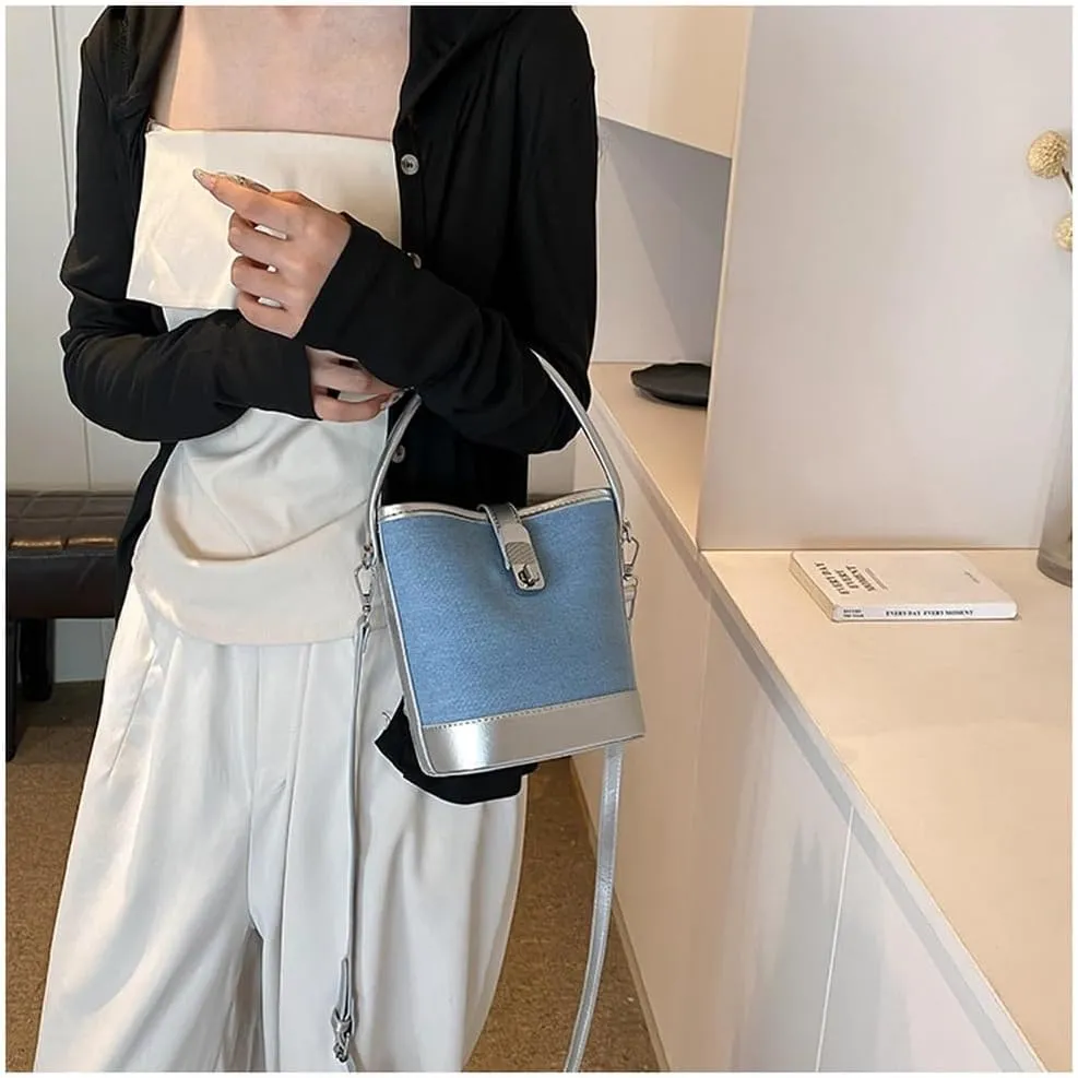 Denim Bucket Bag Women Cute Hobo Bags Underarm Shoulder Bag Crossbody Purse Y2k Satchels Top-handle Tote Handbag