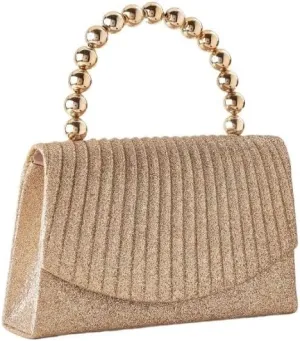 Fabric Art Sequins Clutch Purses Pearl Handles Evening Bag