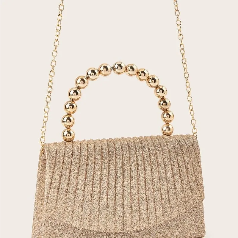 Fabric Art Sequins Clutch Purses Pearl Handles Evening Bag
