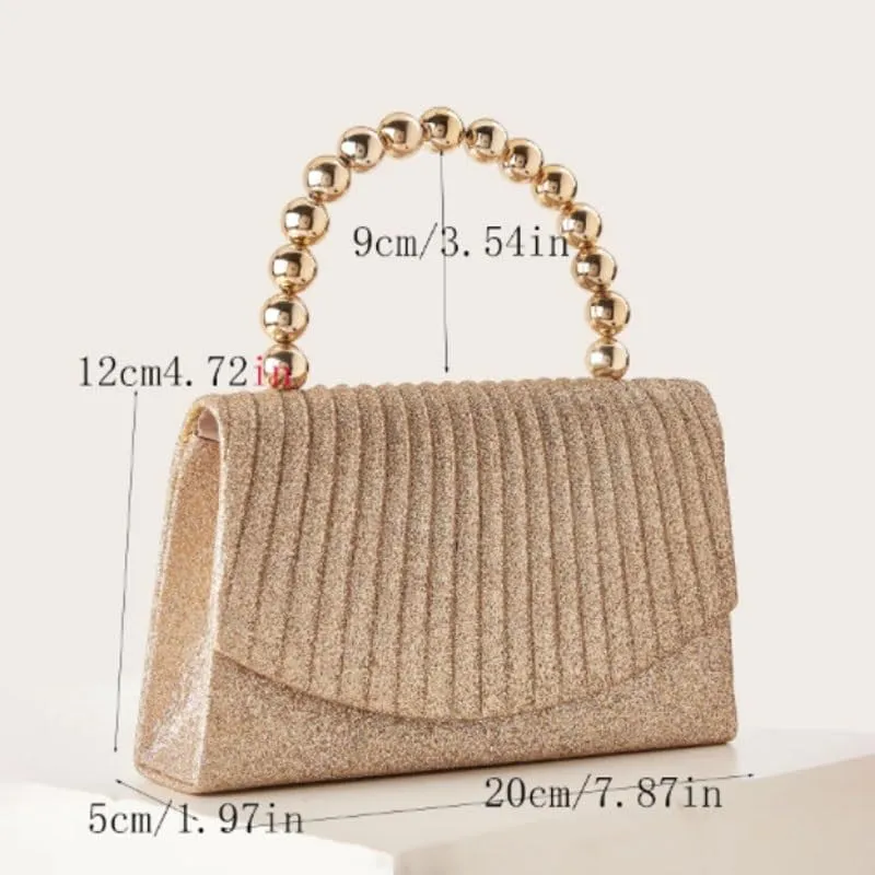 Fabric Art Sequins Clutch Purses Pearl Handles Evening Bag