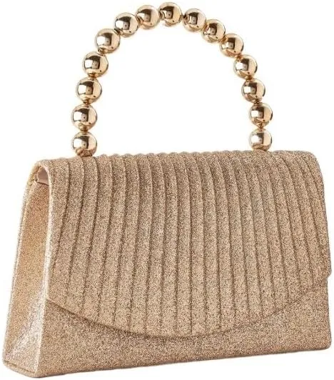 Fabric Art Sequins Clutch Purses Pearl Handles Evening Bag