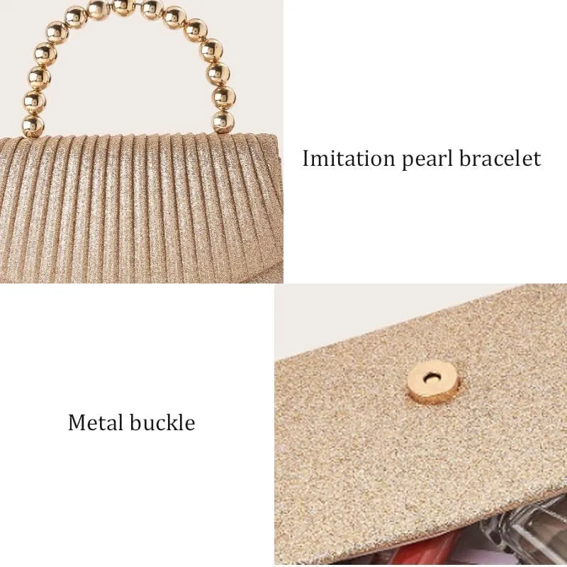 Fabric Art Sequins Clutch Purses Pearl Handles Evening Bag