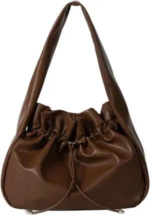 Fashion Shoulder Bag for Women Large Vegan Leather Tote Purse Bucket Handbag Pleated Top Handle Satchel