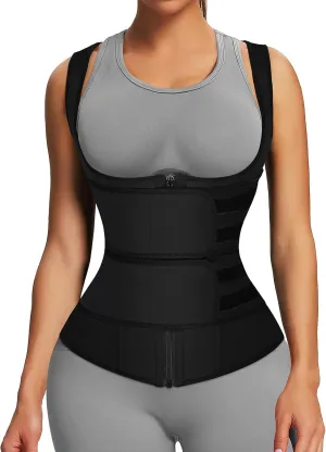 FeelinGirl Latex Waist Trainers Vest for Women Plus Size Waist Cincher Corset Two Belts Zipper 9 Steel Bones