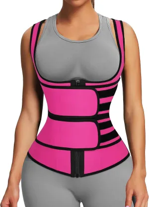 FeelinGirl Latex Waist Trainers Vest for Women Plus Size Waist Cincher Corset Two Belts Zipper 9 Steel Bones