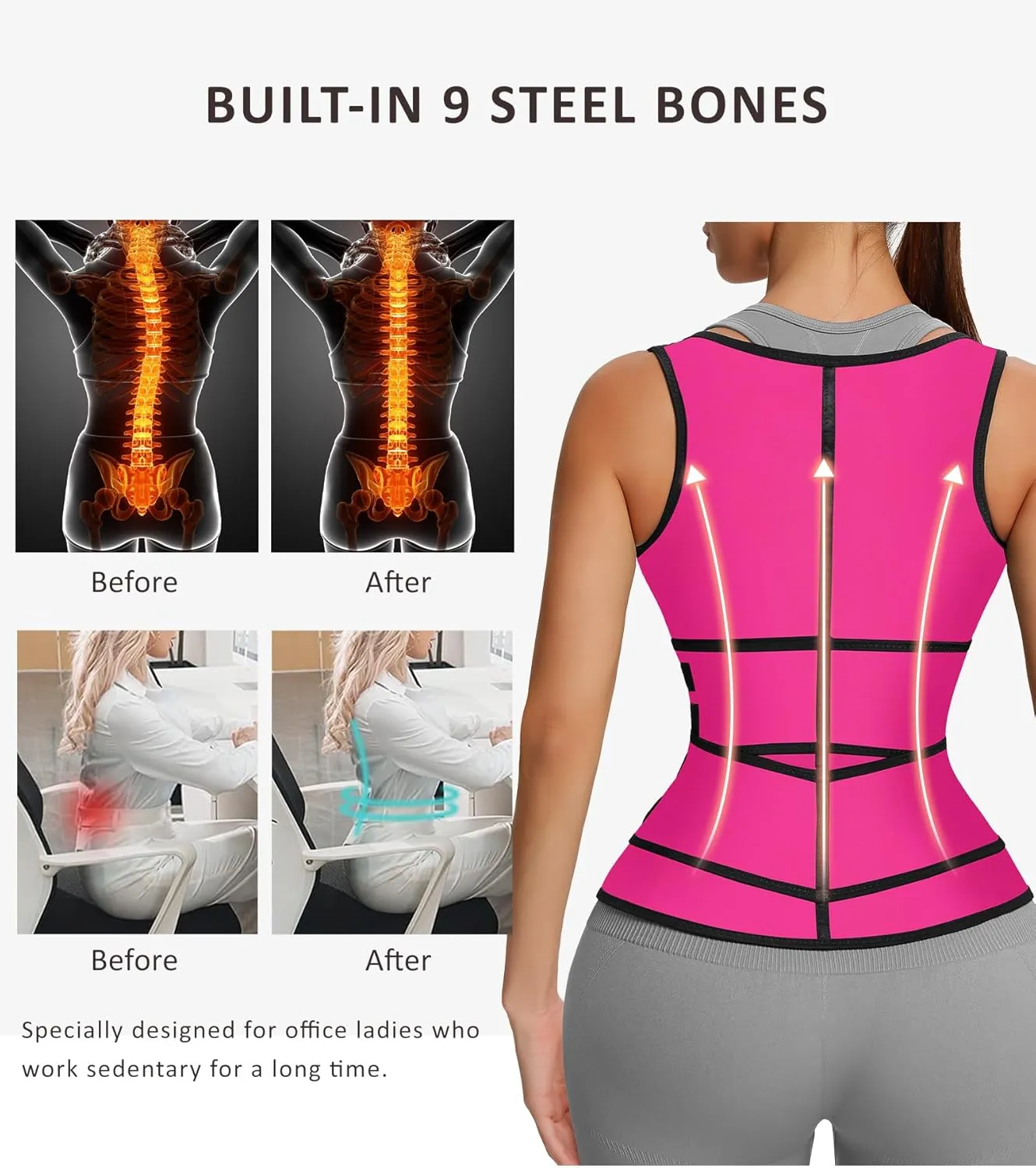 FeelinGirl Latex Waist Trainers Vest for Women Plus Size Waist Cincher Corset Two Belts Zipper 9 Steel Bones