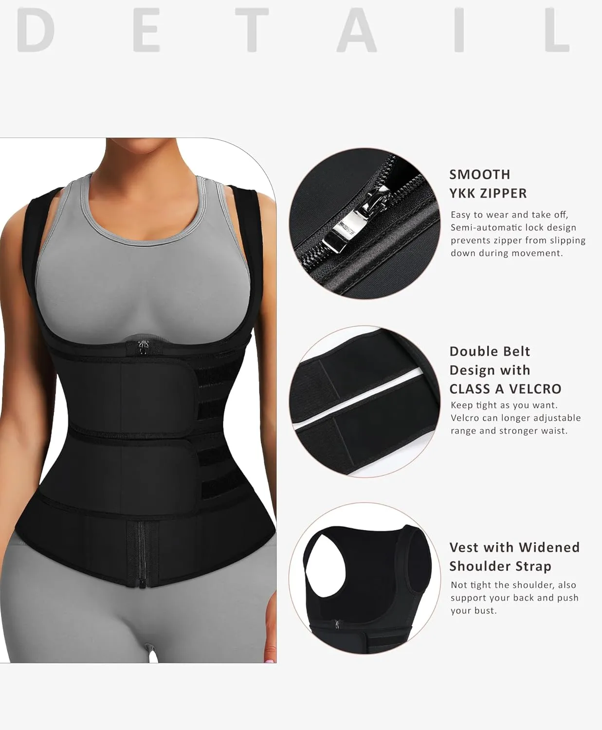 FeelinGirl Latex Waist Trainers Vest for Women Plus Size Waist Cincher Corset Two Belts Zipper 9 Steel Bones