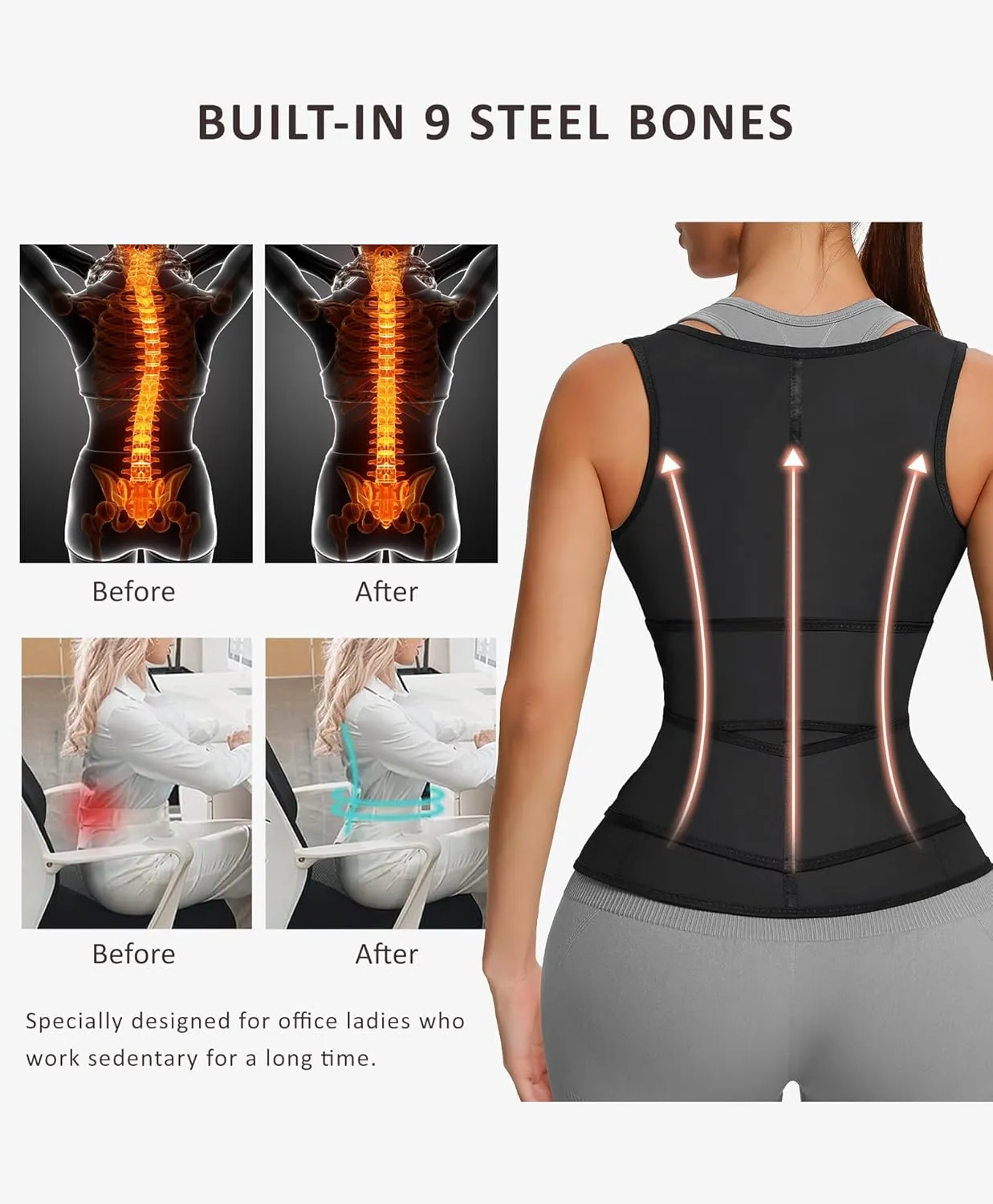 FeelinGirl Latex Waist Trainers Vest for Women Plus Size Waist Cincher Corset Two Belts Zipper 9 Steel Bones