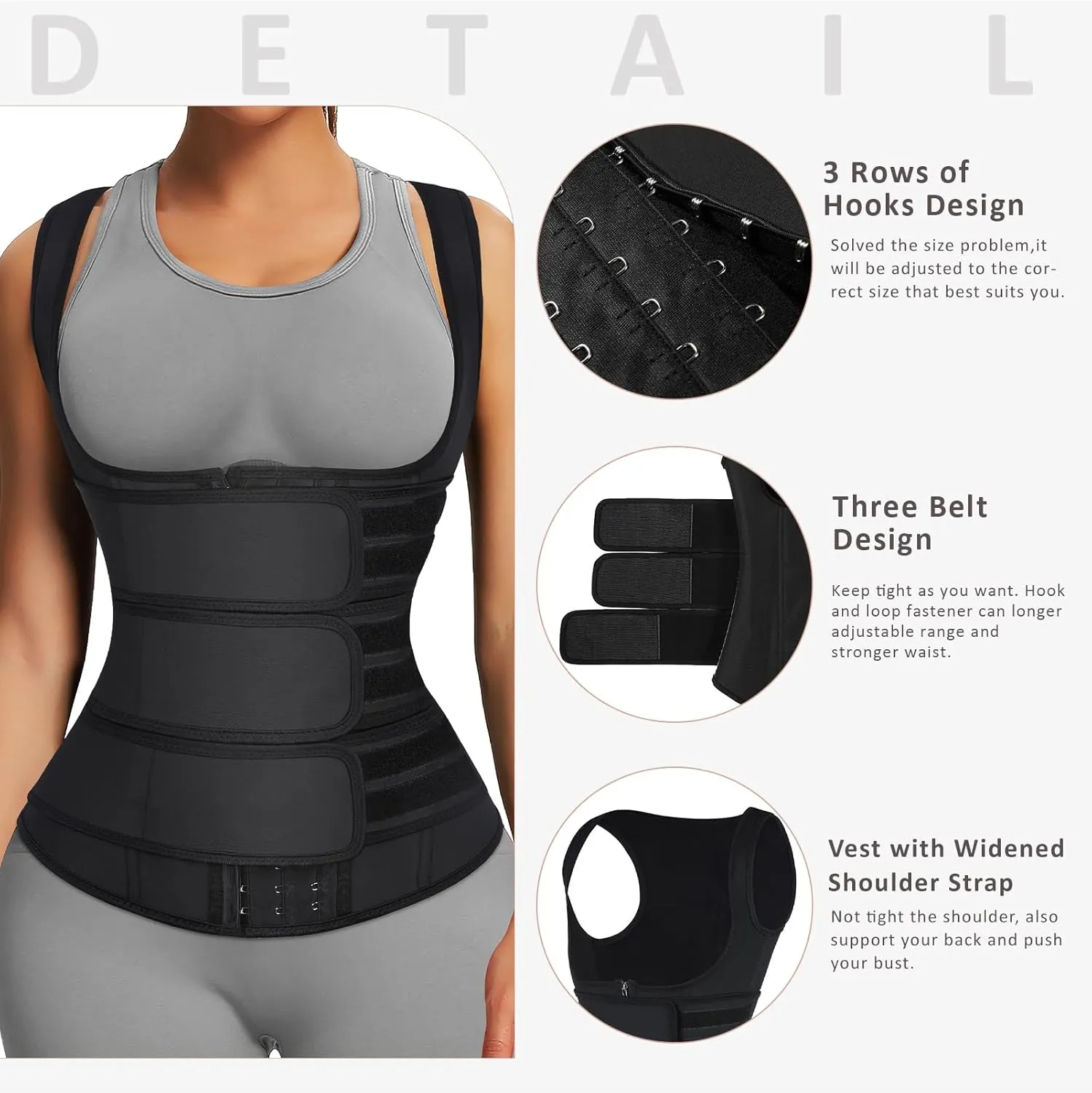 FeelinGirl Waist Trainer for Women Latex Waist Trainers Vest Plus Size Waist Cincher Corset 3 Belts Hooks Steel Bones