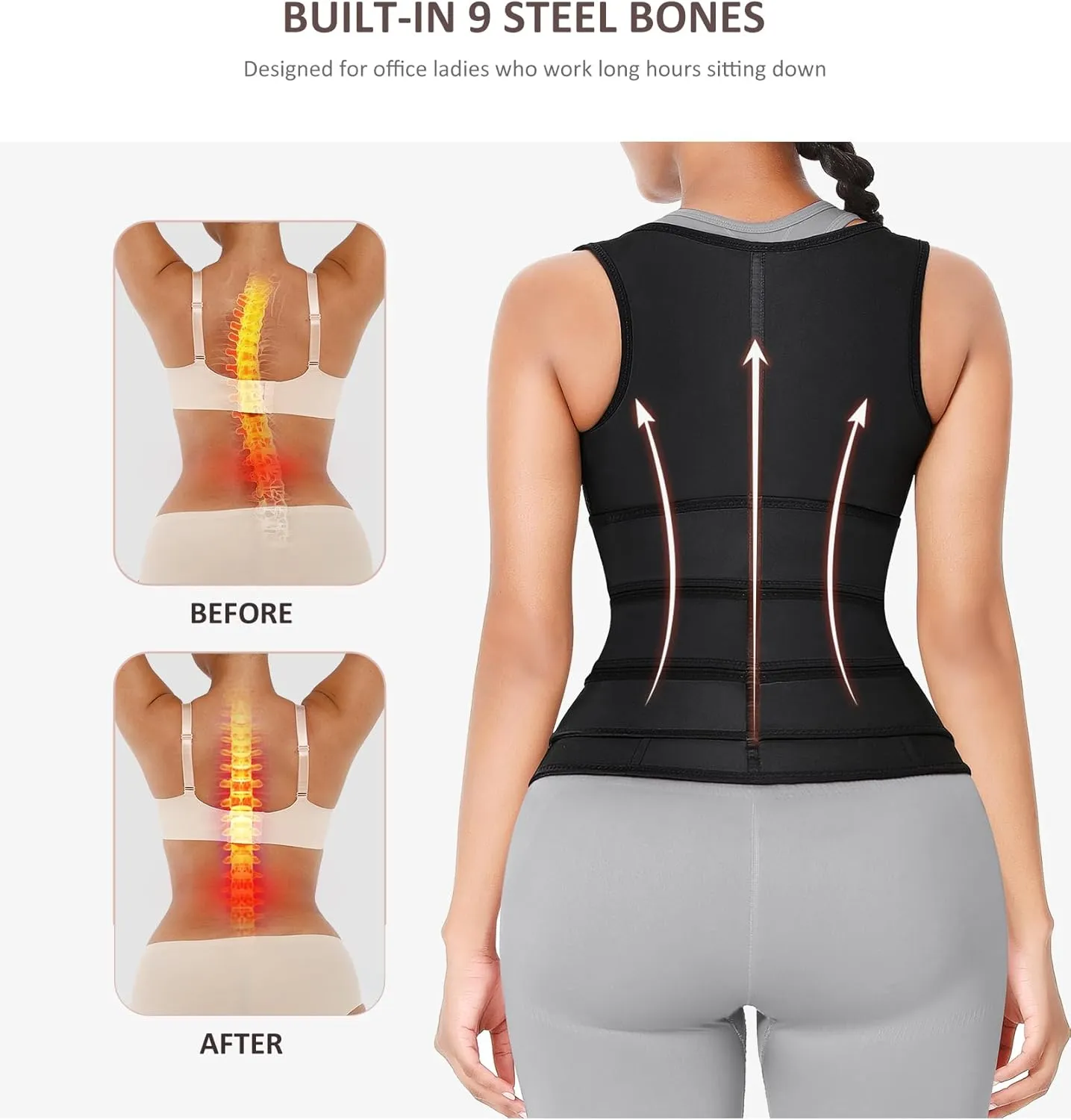 FeelinGirl Waist Trainer for Women Latex Waist Trainers Vest Plus Size Waist Cincher Corset 3 Belts Hooks Steel Bones