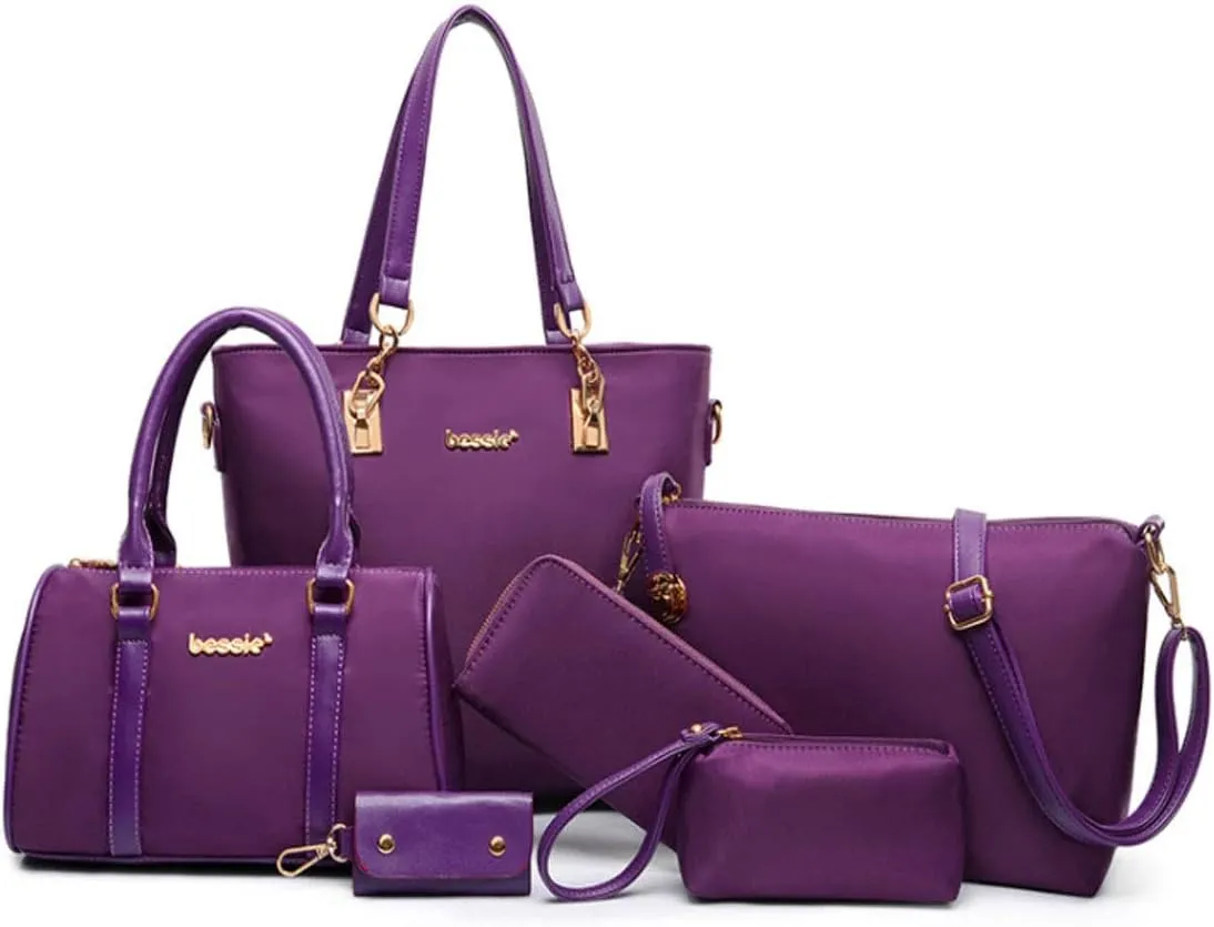 FiveloveTwo Women Ladies 6 Pcs Handbag Set Hobo Top Handle Bag Totes Satchels Crossbody Shoulder Bags Purse Clutch