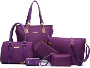 FiveloveTwo Women Ladies 6 Pcs Handbag Set Hobo Top Handle Bag Totes Satchels Crossbody Shoulder Bags Purse Clutch