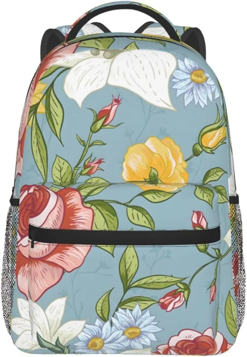 Flower Travel Laptop Backpack Women Lightweight Backpack Adjustable College Backpack Fits 15.6 Inch Laptop Waterproof Travel Backpack for Work, Women, Men, Travel -Rose