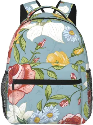 Flower Travel Laptop Backpack Women Lightweight Backpack Adjustable College Backpack Fits 15.6 Inch Laptop Waterproof Travel Backpack for Work, Women, Men, Travel -Rose