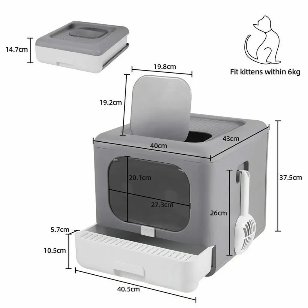 Foldable Enclosed Cat Litter Box Scoop Tray