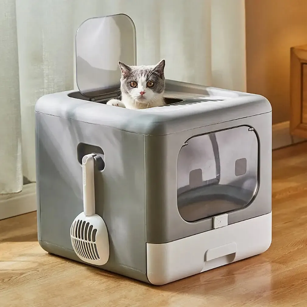 Foldable Enclosed Cat Litter Box Scoop Tray