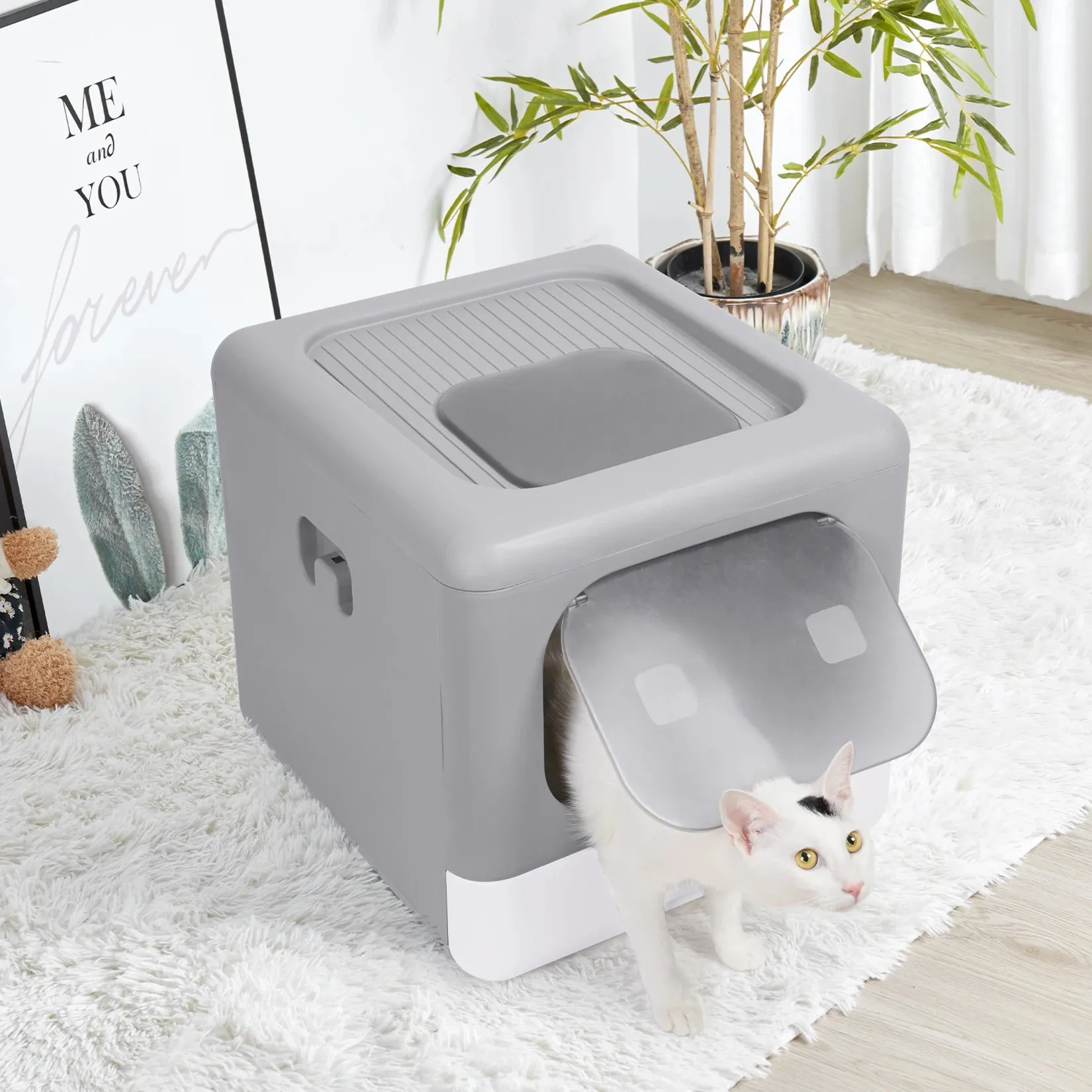 Foldable Enclosed Cat Litter Box Scoop Tray