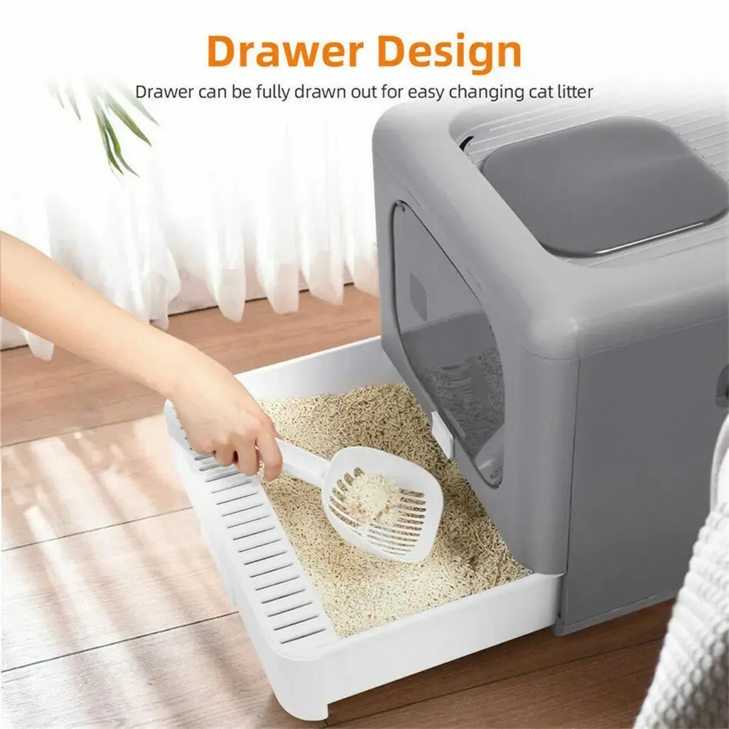 Foldable Enclosed Cat Litter Box Scoop Tray