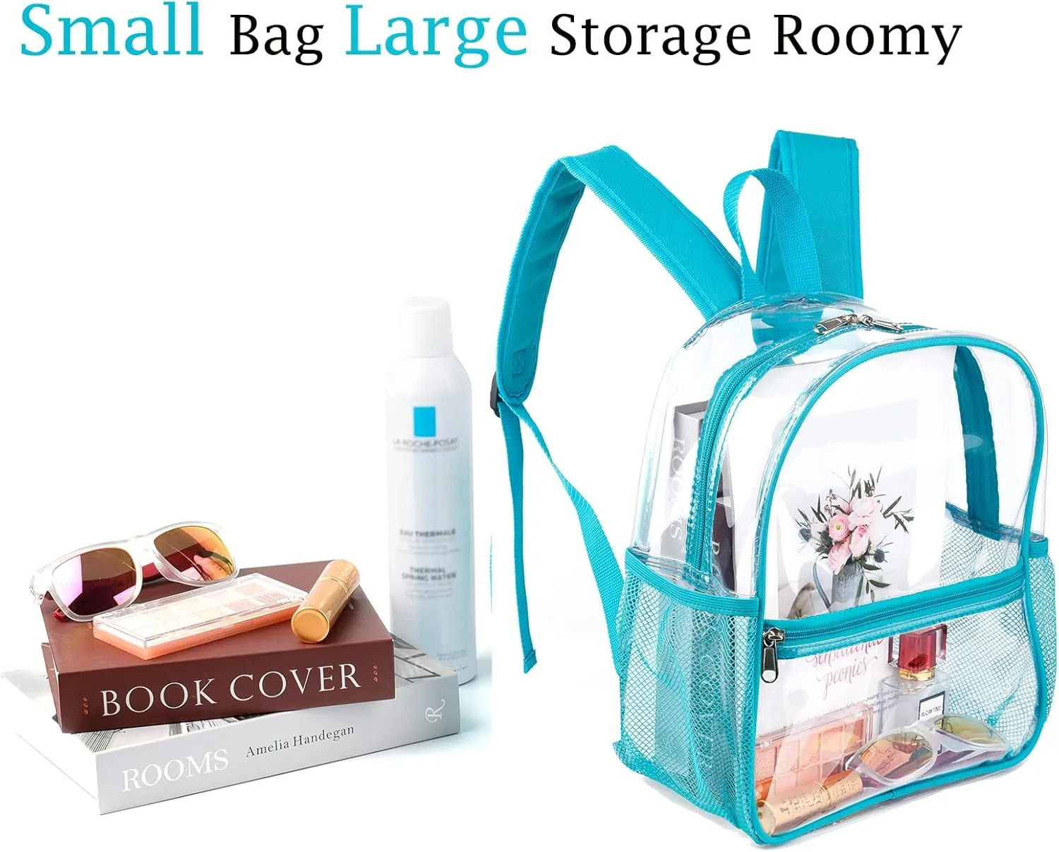 Fomaris Stadium Approved Clear Backpack 12x12x6, Small See Through Mini Plastic Concert Backpack (Turquoise)