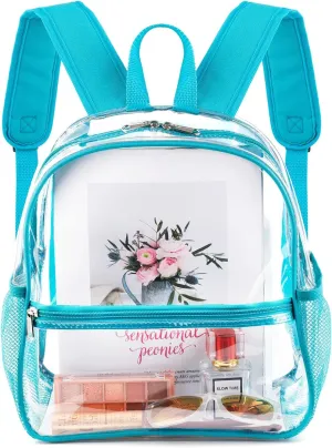 Fomaris Stadium Approved Clear Backpack 12x12x6, Small See Through Mini Plastic Concert Backpack (Turquoise)