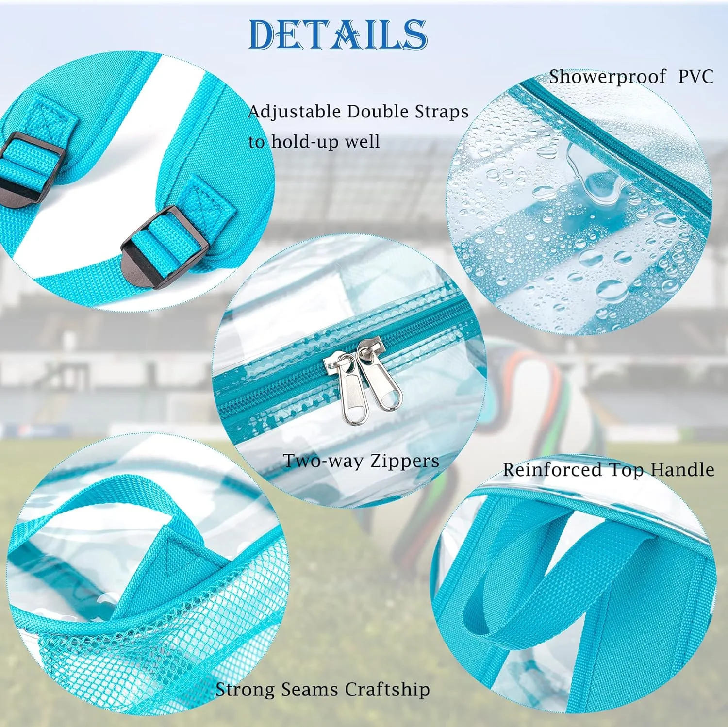 Fomaris Stadium Approved Clear Backpack 12x12x6, Small See Through Mini Plastic Concert Backpack (Turquoise)