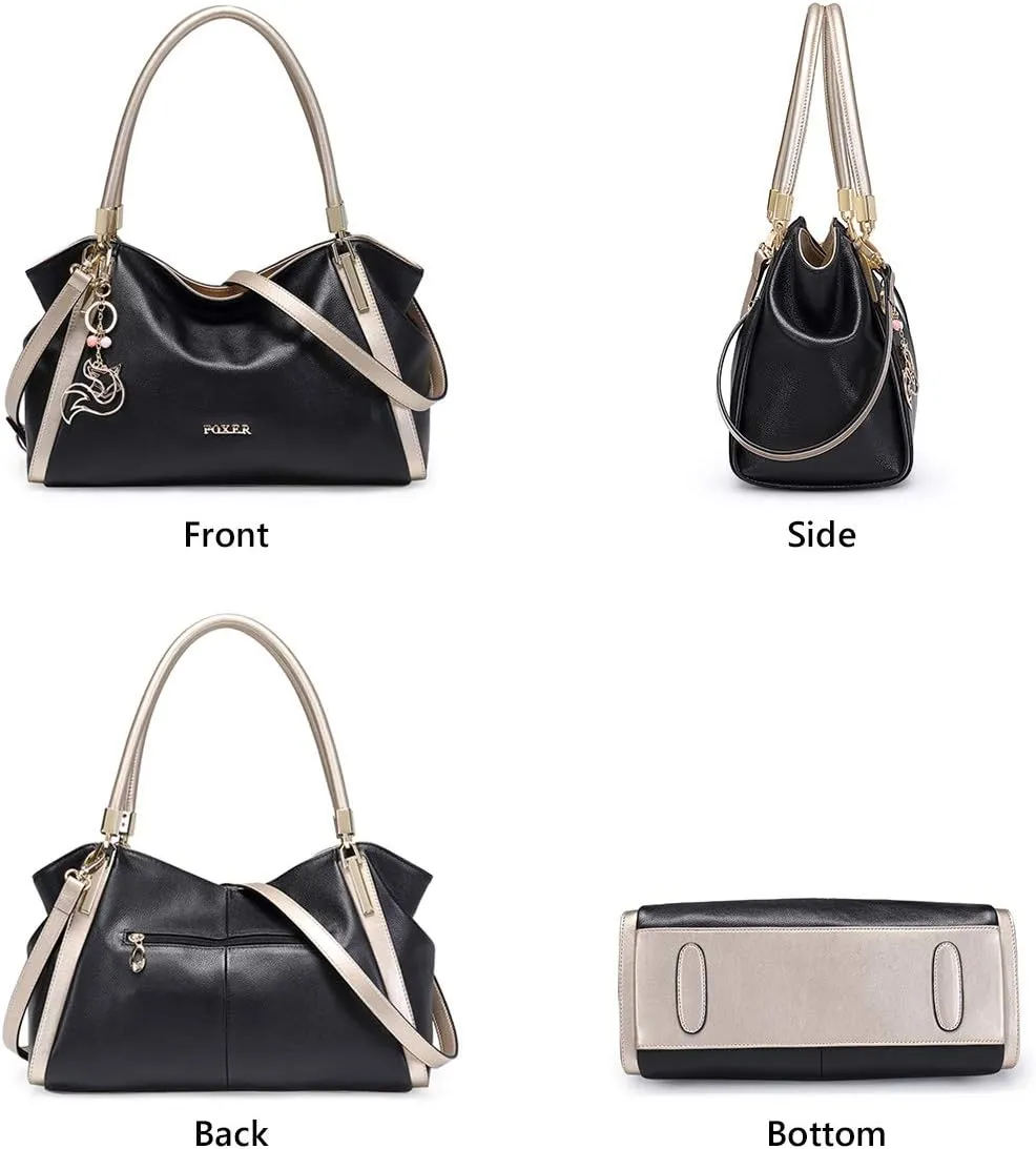 FOXLOVER Leather Handbags for Women, Genuine Leather Lady Top-handle Totes Women's Fashion Crossbody Bags Carryall Purses
