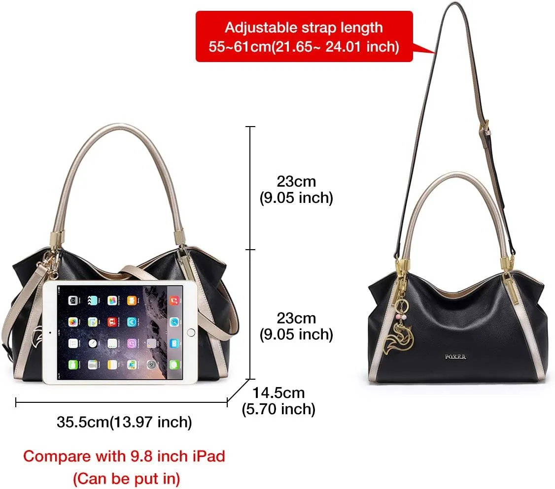FOXLOVER Leather Handbags for Women, Genuine Leather Lady Top-handle Totes Women's Fashion Crossbody Bags Carryall Purses