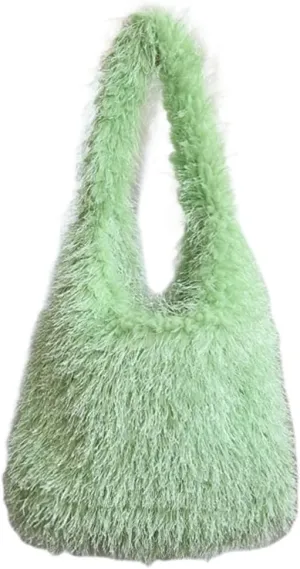 Furry Tote Bag for Women Faux Fur Shoulder Bag Y2k Purse Fluffy Large Fuzzy Handbags Cute Solid Top Handle Satchels