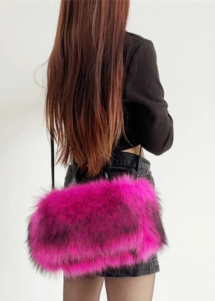 Furry Tote Bag for Women Faux Fur Shoulder Crossbody Bag Y2k Purse Fluffy Large Fuzzy Handbags Soft Top Handle Satchels
